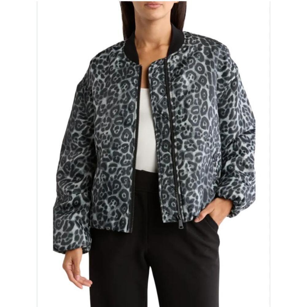 ☀️Rachel Rachel Roy Leopard Long Sleeve Full Zip Bomber Jacket Black/Gray M NWT